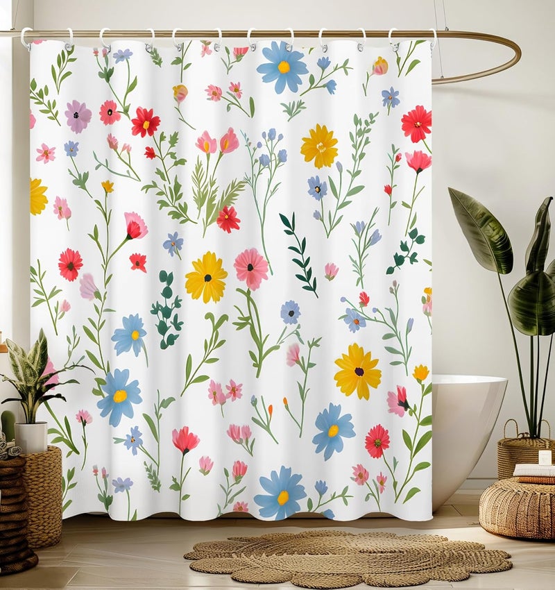 Stanoha Shower Curtain for Bathroom Stall Boho Modern Cute Aesthetic Decorative Girly Waterproof Unique White Floral Girls Chic Print Design Teen Pretty Women Cortinas de Baño Bathtub 72 x72 Inch - Image 1